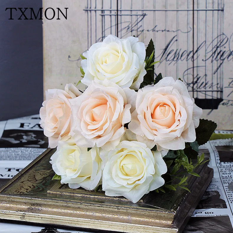 Новый искусственный белый цветок розы 6 цветов букет в сочетании с цветами