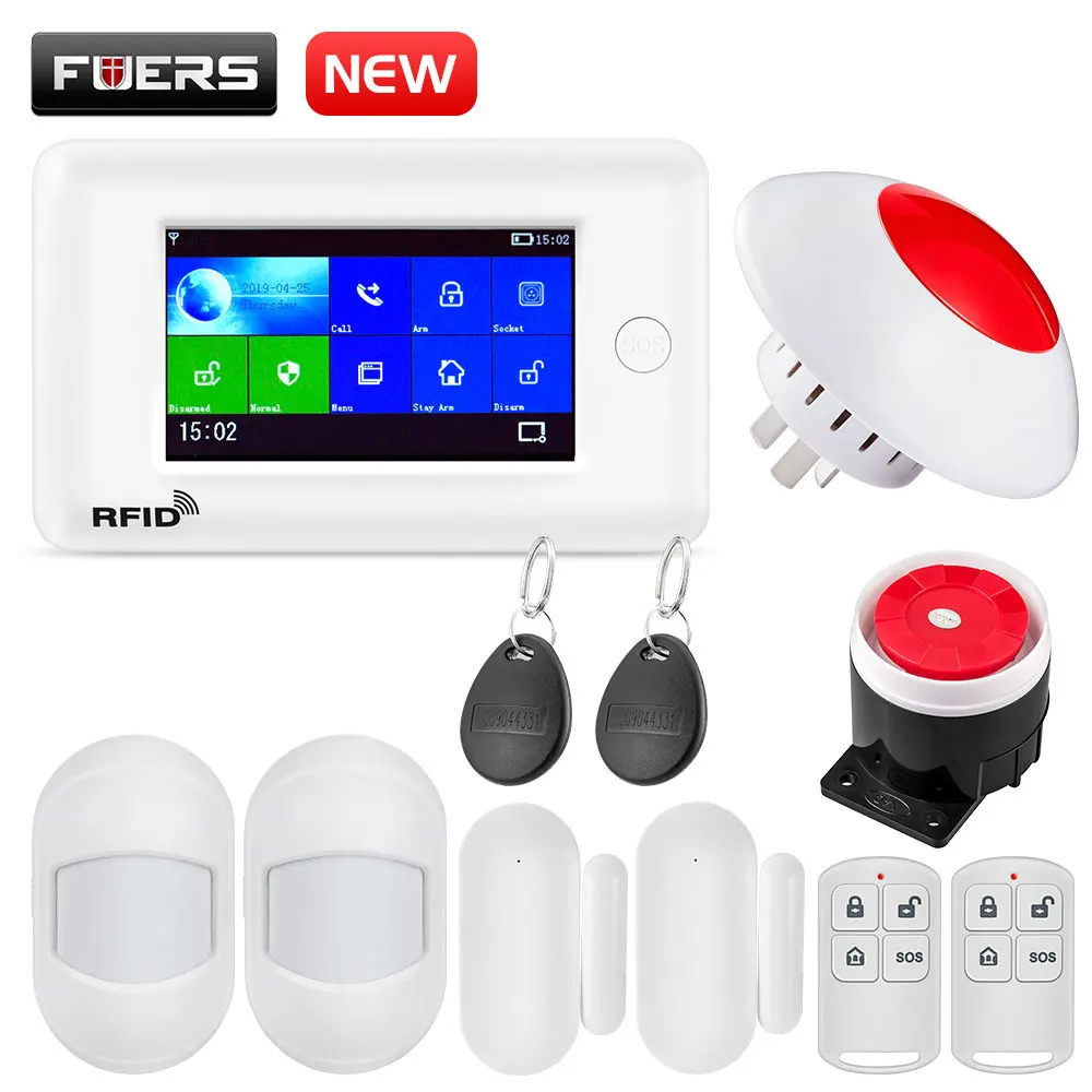 KIT7 FUERS wifi GSM домашняя система охранной сигнализации Мини PIR детектор движения GPRS 4,3 дюймов TFT цветной экран приложение RFID контроль 10 языков - Цвет: KIT7