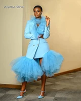aso ebi short prom dress for women 2021 ruffle v neck long sleeves suit dresses sky blue cocktail party special occasion wear
