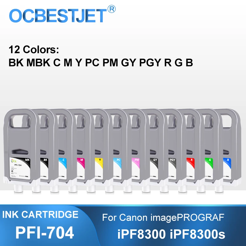 PFI-704 PFI704 700ML Compatible Ink Cartridge With Full Ink For Canon imagePROGRAF iPF8300 iPF8300S iPF8310 Printer 12Colors/Set