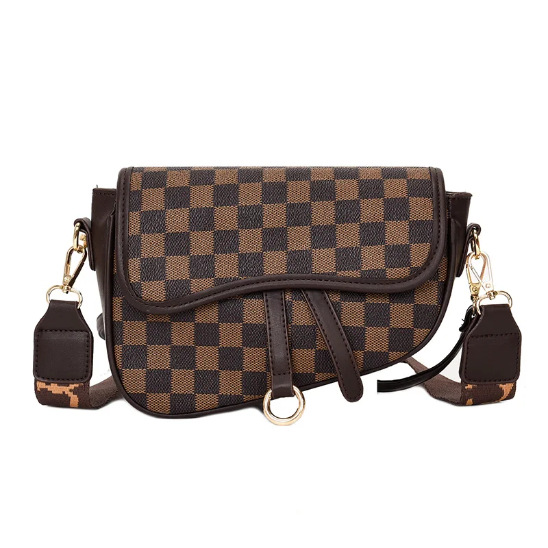 

Bag women's 2020 new square pattern flip zipper bag width and width two shoulder straps slung shoulder bag