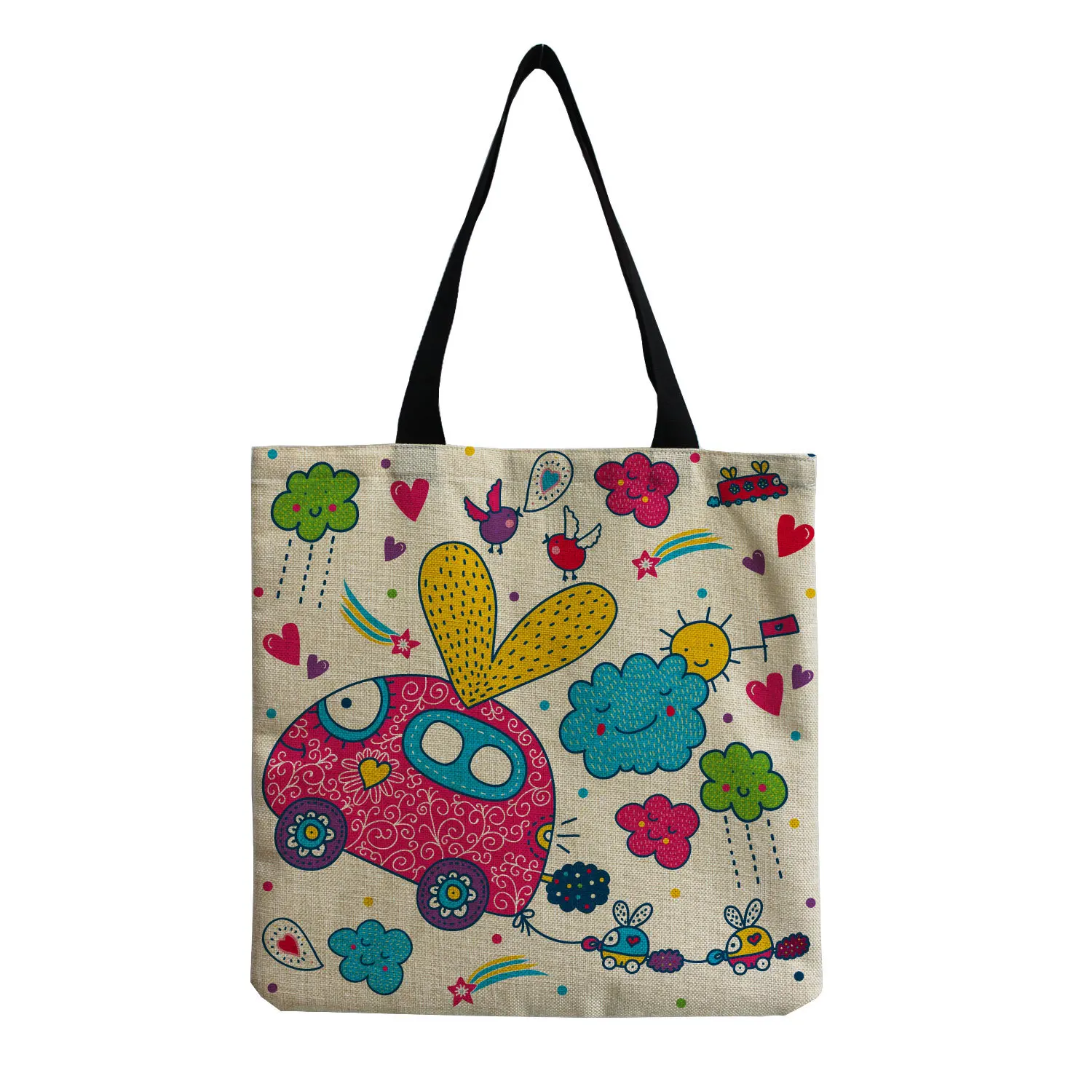 

Сумка для покупок с мультипликационным принтом автомобиля, Классическая Дамская сумочка на плечо в стиле ретро, Повседневная Уличная пляжн...