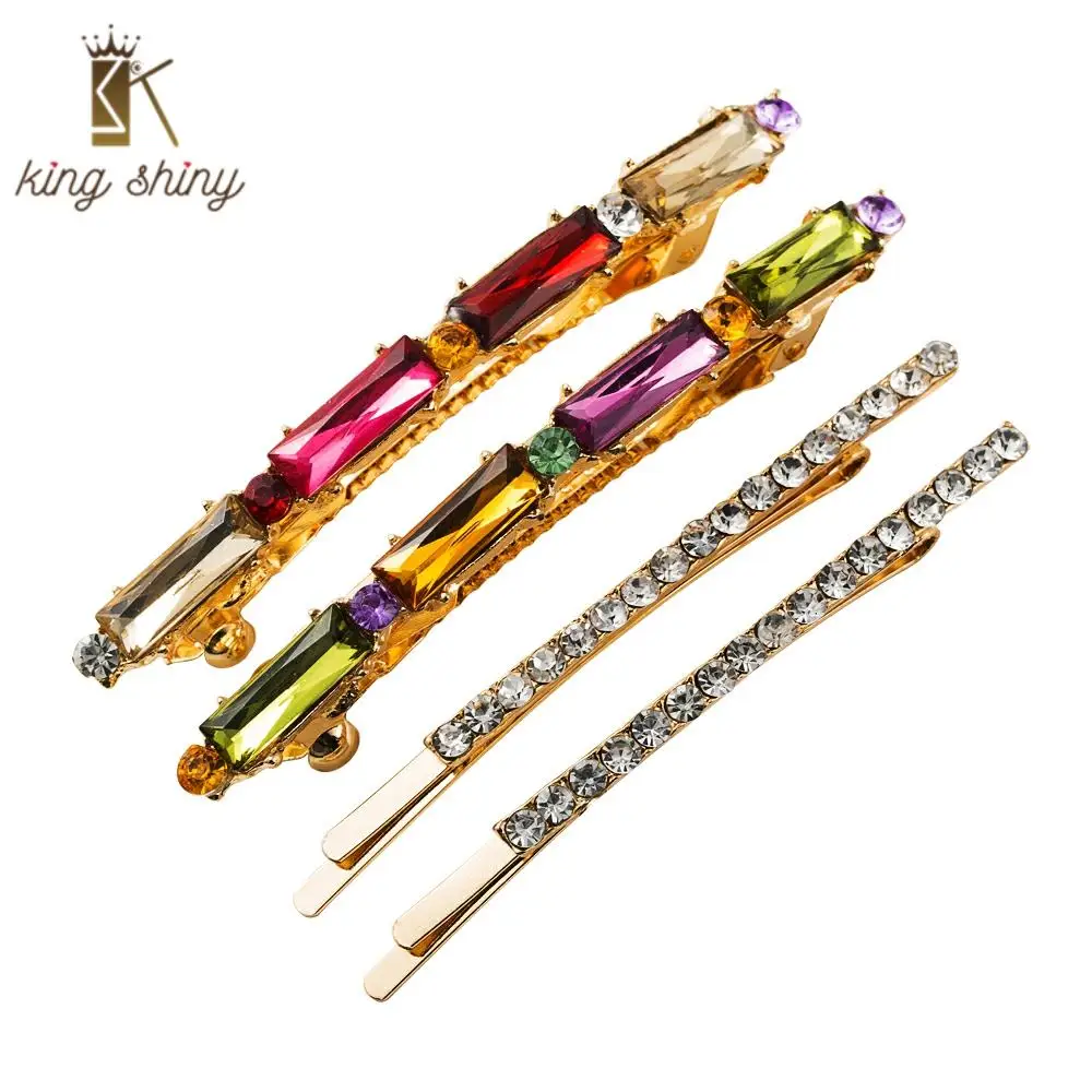 

4pcs/set Za Korean Crystal Hair Pins for Woman Luxury Colorful Crystal Simulaed Pearl Bobby Pins Woman Wedding Hair Accessories