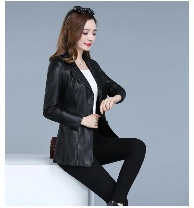 Female Leather Jacket 2022 Women New Plus Velvet Autumn Winter Short Leather Jacket Suit Collar Slim Slimming Coat C9
