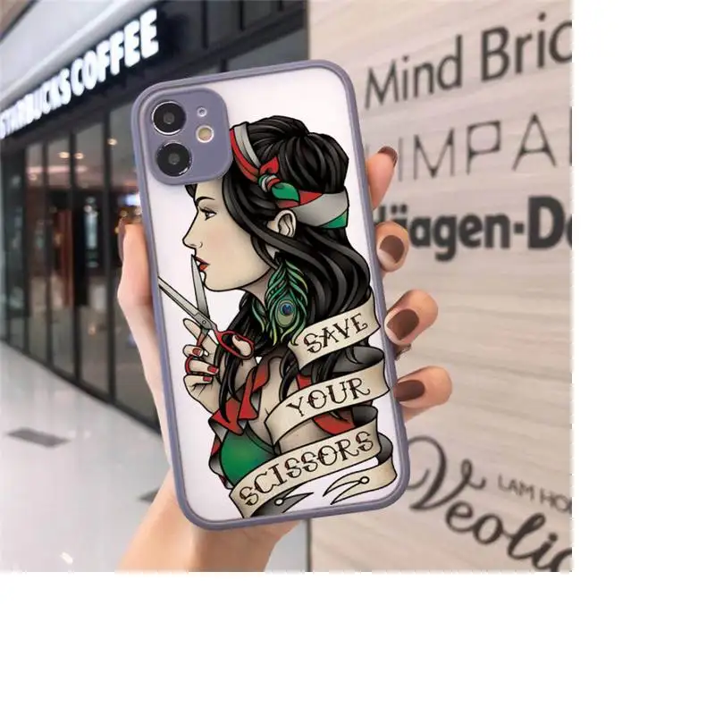 

Cool old school tattoo Phone Case For iPhone 12 11 Mini Pro XR XS Max 7 8 Plus X Matte transparent Gray Cover