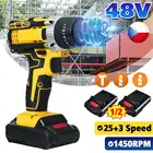 Аккумуляторная дрель-шуруповерт, 48 В, 25 + 3 крутящих момента, электрическая Ударная дрель, электроинструменты с 2 литий-ионными батареями