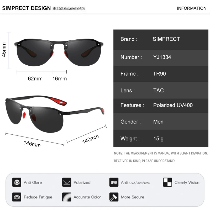 

SIMPRECT 2021 TR90 Polarized Sunglasses Men Fashion Brand Vintage Pilot Sunglasses Retro Driver's Anti-glare Sun Glasses For Men