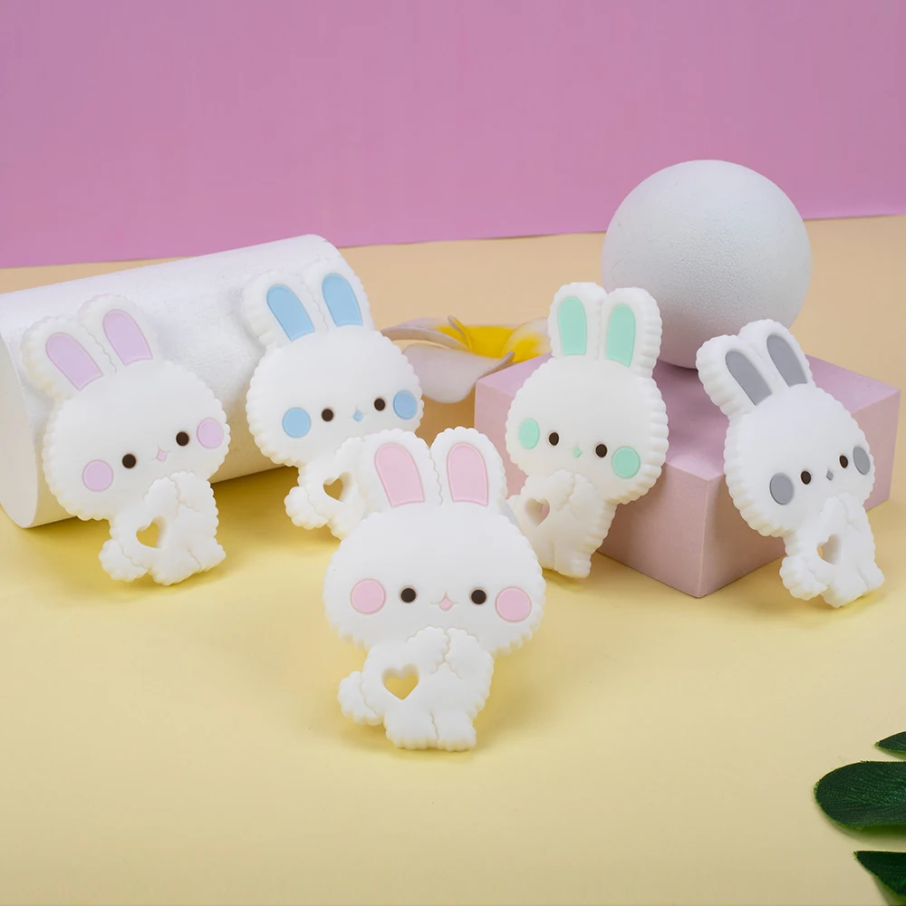 

Sunrony 5pcs New Baby Teether Cartoons Animal Rabbit Chewing Pandent Accessories DIY Jewelry Pacifier Clip Teething Toy