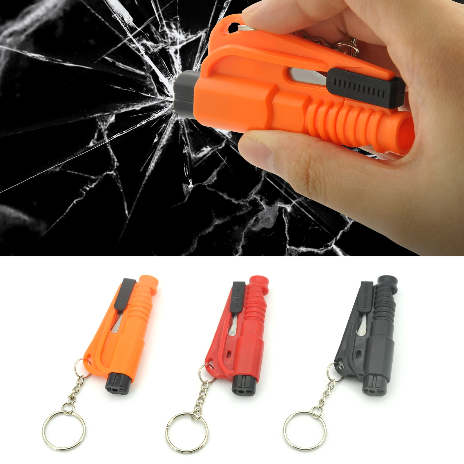 

Portable Car Safety Hammer Spring Type Escape Window Breaker Punch Seat Belt Cutter Key Chain Auto Emergency Rescue Means Glass