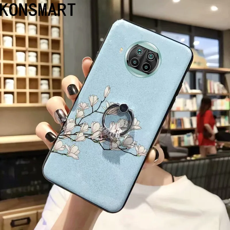 

Чехол KONSMART для Xiaomi Mi 10T Lite, блестящие чехлы для телефонов Mi 10T Lite 2020, роскошные милые цветы, силиконовая Мягкая задняя крышка с кольцом