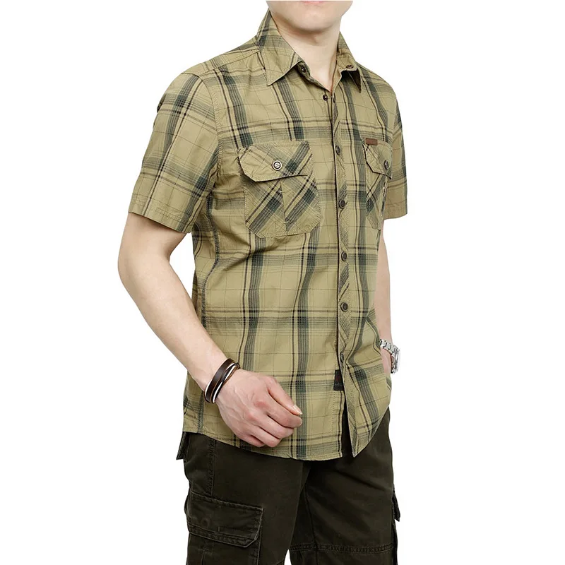 Брендовая летняя рубашка в клетку мужская повседневная хлопковая дышащая