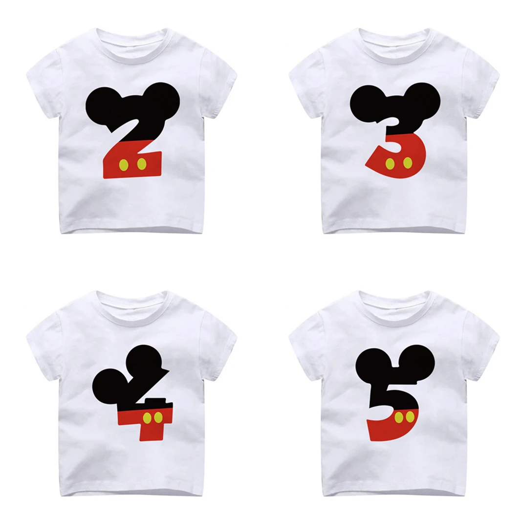 

New Kids Boys Girls Mickey Mouse Birthday T-shirts Short Sleeved T Shirt Size 1 2 3 4 5 6 7 8 9 Year Children Party Clothing Tee