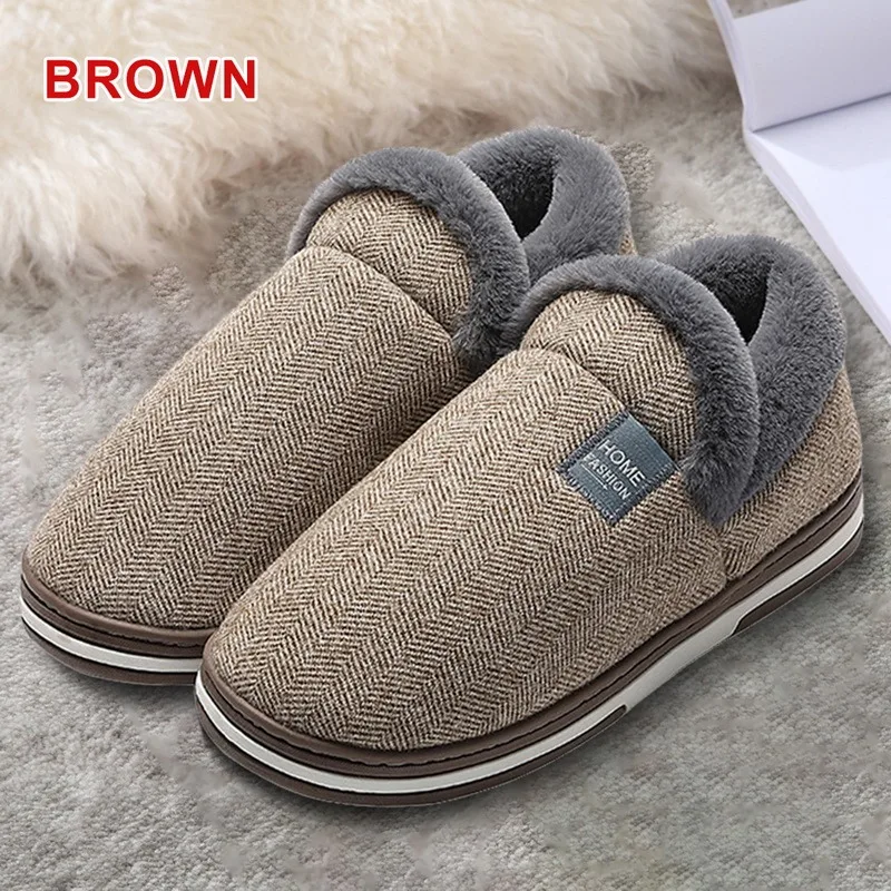 

Men's Slipper Solid Autumn And Winter Home Slipper For Women Warm Indoor Beadroom Slides Men Stripe Cotton Slippers