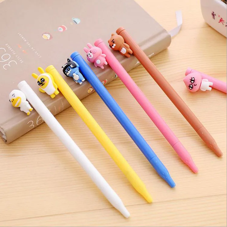 

50PCS Korean Version Cute Silly Animal Easy To Wipe Gel Pens Simple Cartoon Solid Color Signing Pen