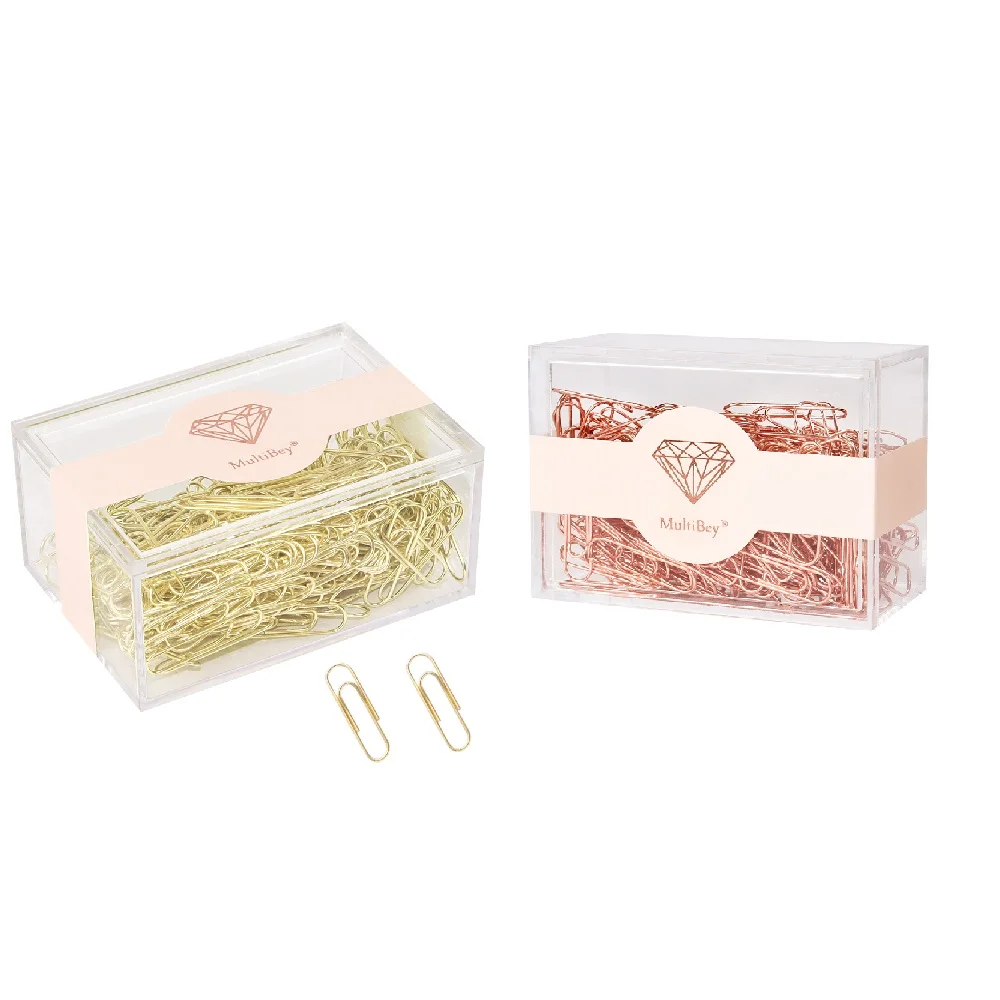 MultiBey RoseGold/Gold Square Box Paperclips 28mm Small Non-Slip Metal Paperclips 200Pcs Per Box