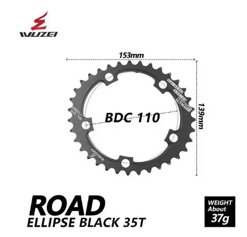 WUZEI Road Bicylcle 110BCD 35/50T Овальный Звездочка комплект велосипед 7075-T6 сплав Сверхлегкий эллипс восхождение Мощность передняя Звездочка пластина - Цвет: BLACK 35T ROAD 1pcs
