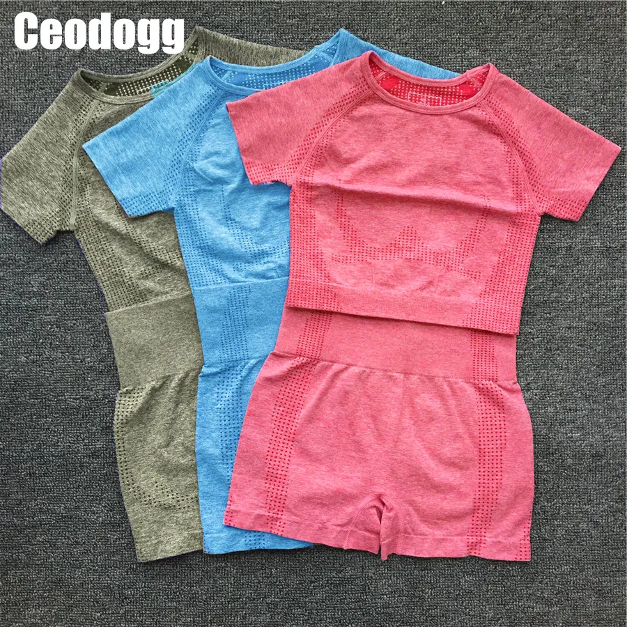 

Vital Workout Clothes Women Seamless Gym Yoga Set Sports Crop Top Shirt High Waist Fitness Shorts 2 Pcs Running Sportswear Suits