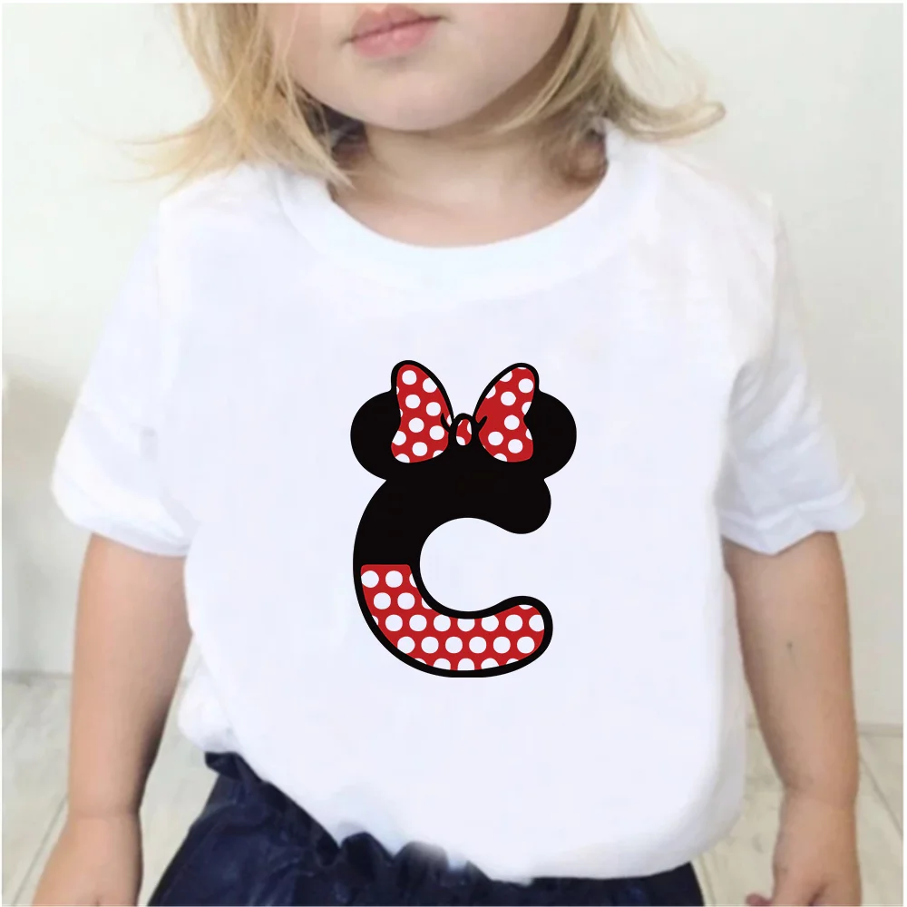 Custom Name Letter Combination High Quality Print Children T-shirt Disney Minnie Mouse Font A B C D E F G Short Sleeve Tshirts | Детская