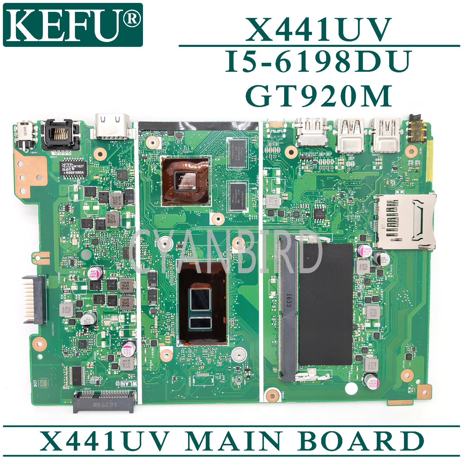 

KEFU X441UV оригинальная материнская плата ASUS X441UV с 4GB-RAM I5-6198DU GT920M материнская плата для ноутбука