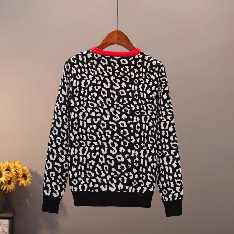 Женский жаккардовый свитер с леопардовым принтом свободный Мягкий трикотажный