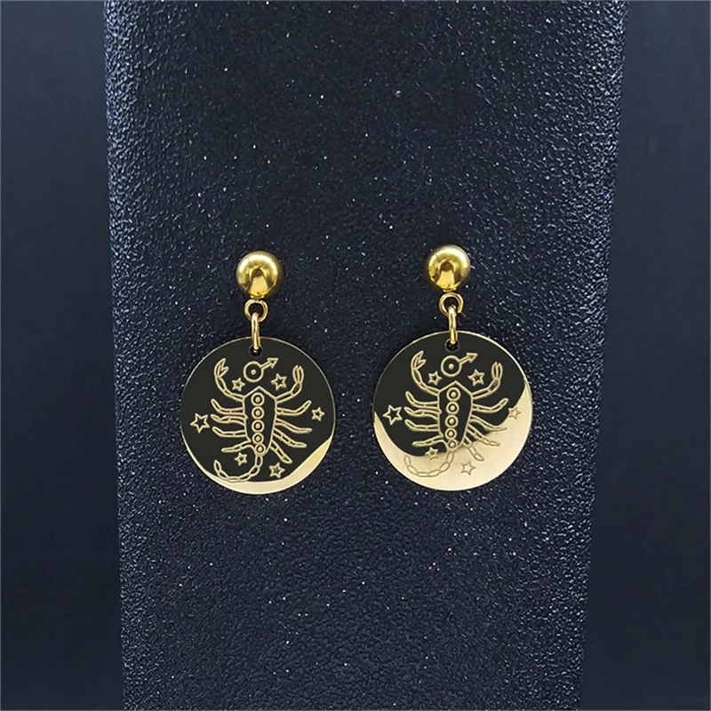 

Stainless Steel Astrology Scorpio Stud Earrings Gold Color Small Round Earrings Jewelry joyeria acero inoxidable mujer E9200S02