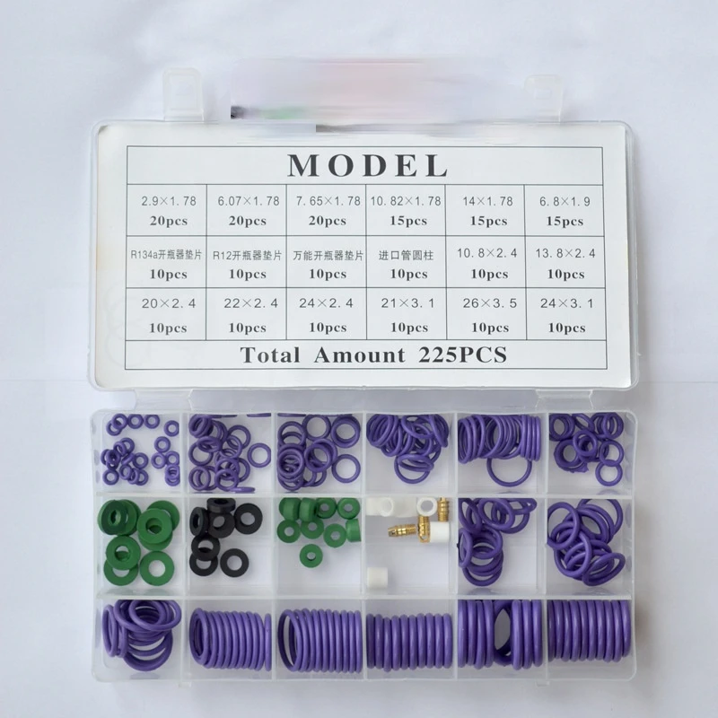 

225PCS AO-Ring Gasket Sealing Ring Car Automotive Air Conditioner A/C Rubber O-Rings Assortment O Ring Set Seal Kit Repair Tool