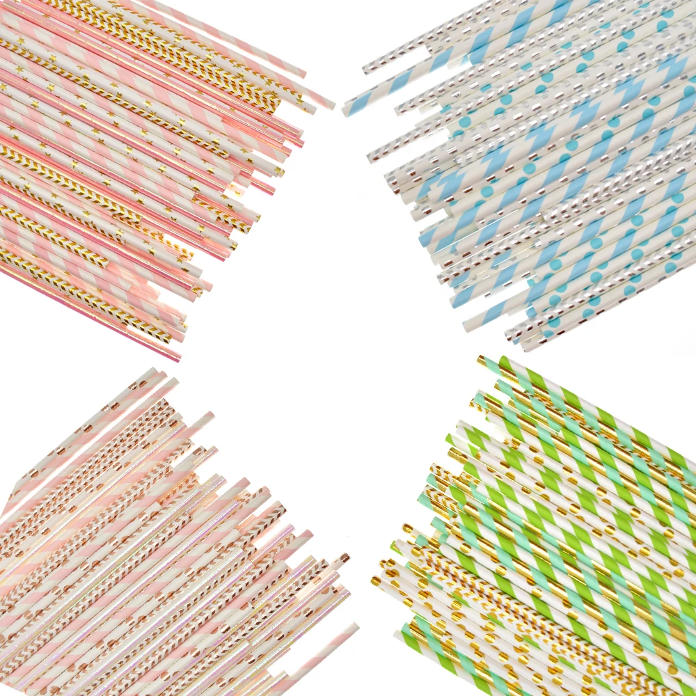 Алюминий цвета розового золота фольги креативный смешанный бумажная соломинка