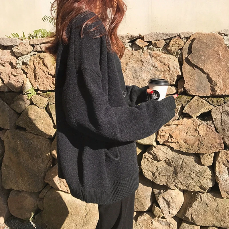 

Cardigan Women Solid Knitted Single Breasted V-neck Korean Style Office Ladies Ulzzang Leisure All-match Stylish Outwear Sweater