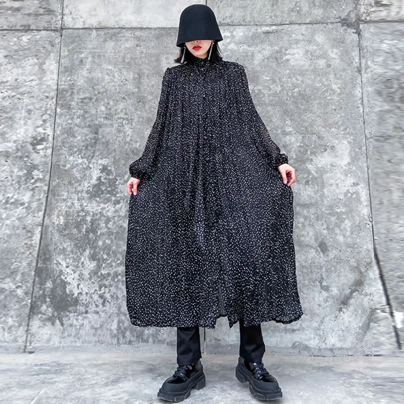 XITAO Plus Size Pleated Dot Chiffon Dress Women Clothes 2020 Spring New Fashion Korean Single Breasted Elegant DMY3150 | Женская одежда