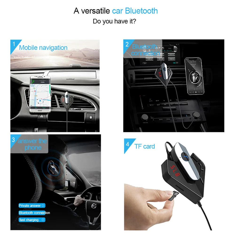 AOSHIKE Bluetooth Earphone Car FM Transmitter Wireless Radio Adapter USB Charger Handsfree Kit MP3 Player with BT |