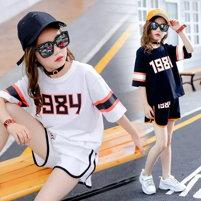 

Summer girls' sports suit middle school kids loose casual short sleeve girls' two piece set Sportswear for girls 6 8 9 10 years