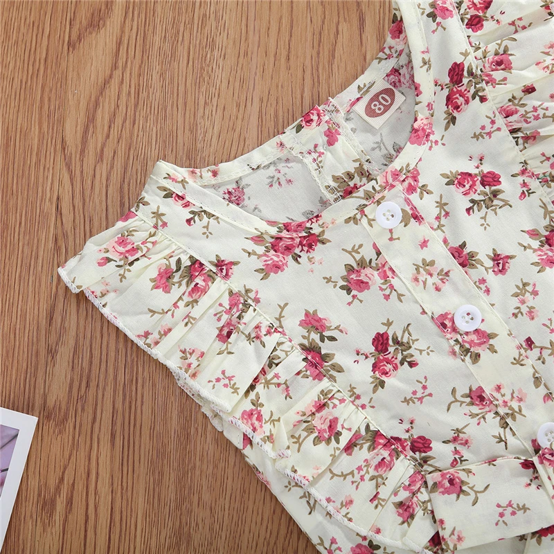 

IMCUTE 2020 Newborn Infant Baby Girl Button Floral Print Ruffle Sleeve Romper Jumpsuit with Headhand