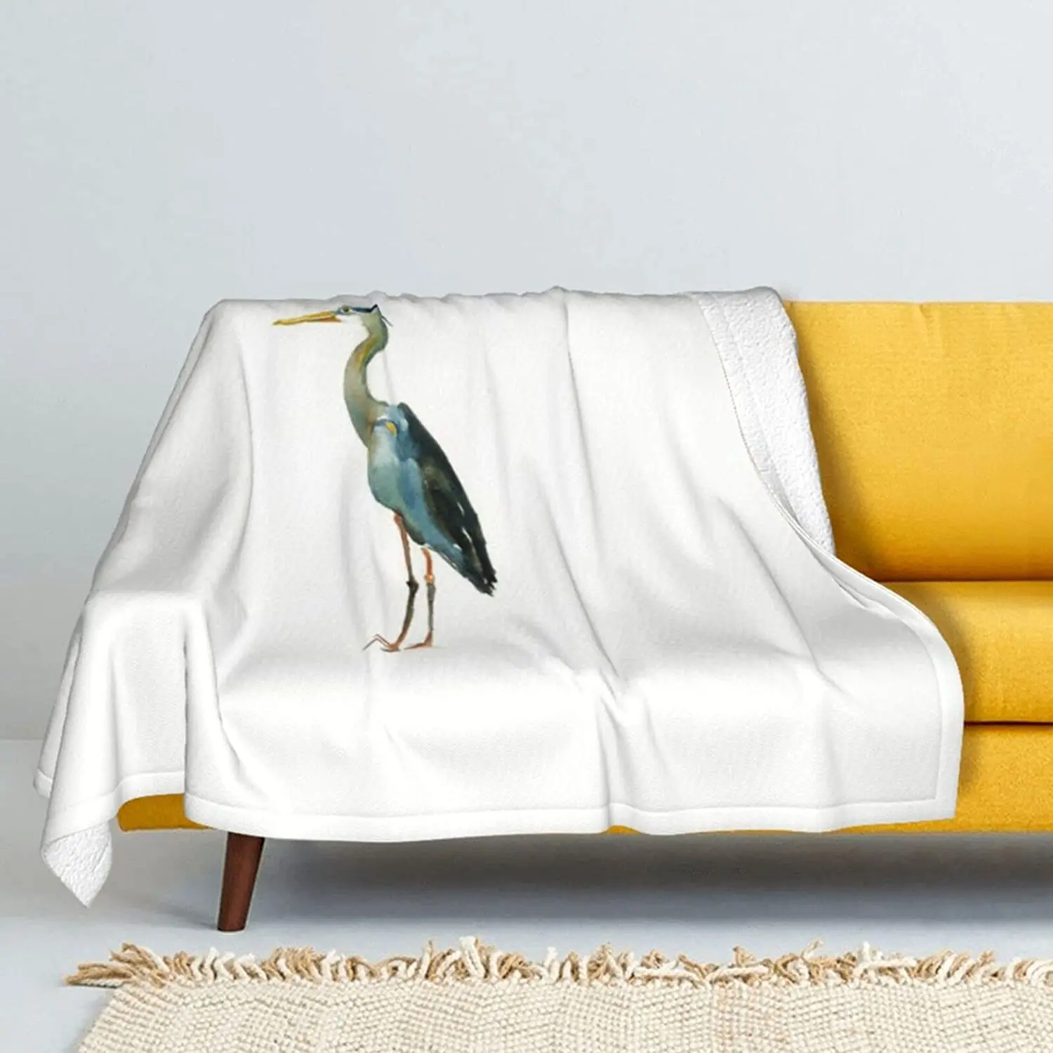 

Fleece Blanket Queen Size Soft Microfiber Cozy Lightweight LongBeaked Heron Printed Blanket, 60"X50"