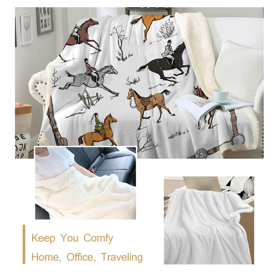Одеяло с животными плюшевое покрывало для конного спорта льняное одеяло в