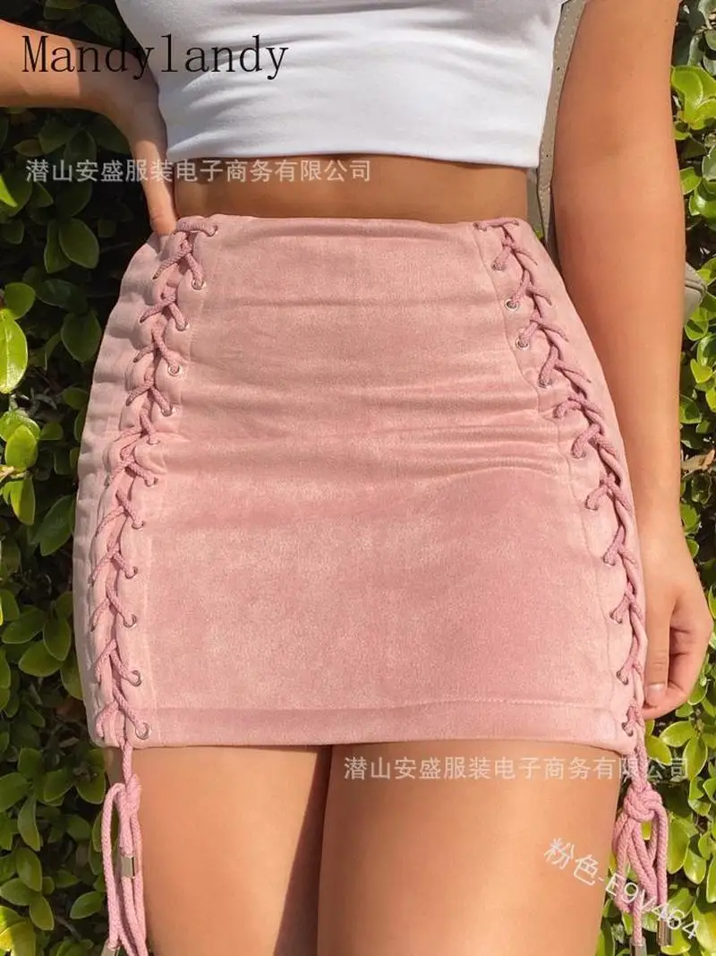 

Mandylandy Women Vintage Skinny Drawstring Bandage Bodycon Skirt Lady Elegant High Waist Slim Fit Irregular Pencil Skirt