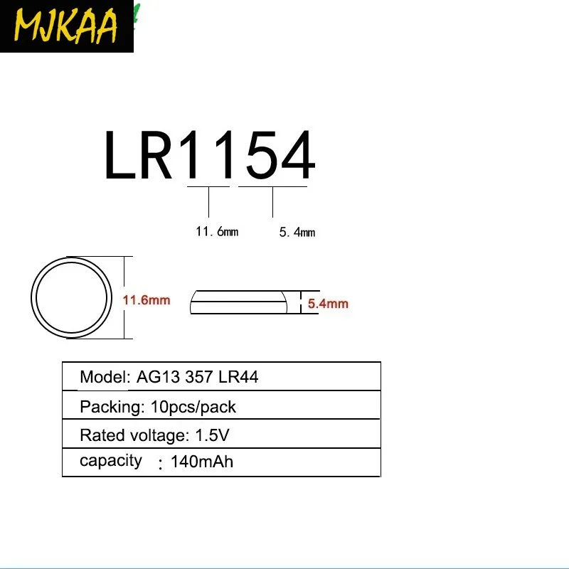 MJKAA Горячая продажа 500 шт LR44 357A A76 303 AG13 SR44SW SP76 L1154 RW82 RW42 Щелочная Кнопка батарея