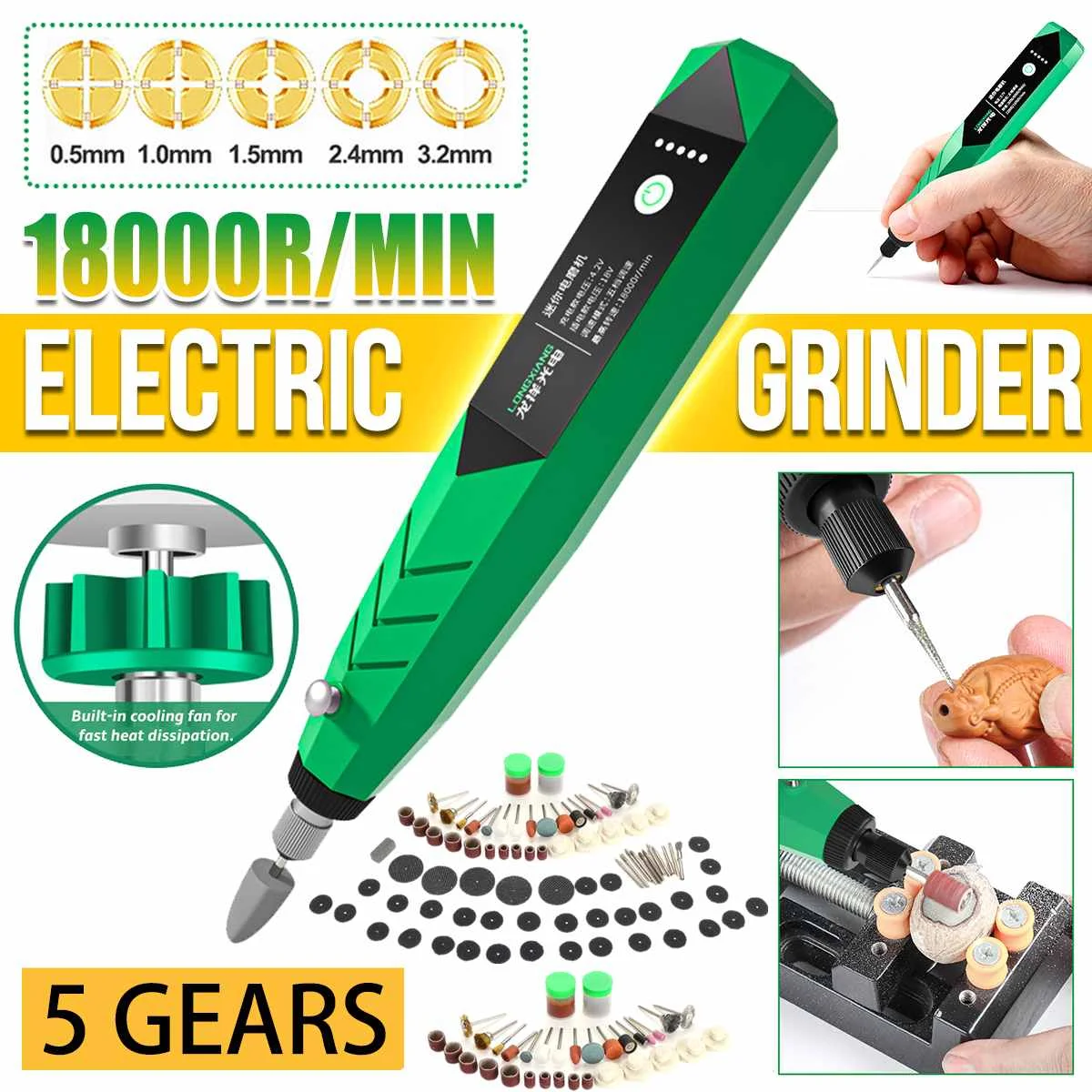 

5 Speed 18000rpm Mini DIY Electric Engraving Pen Grinder Machine Variable Speed Rotary Tools Kit for Polishing Cutting