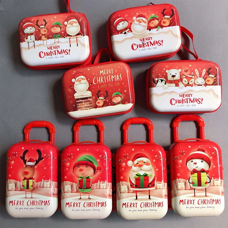 

New Merry Christmas Coin Purse Tinplate Small Cute Trolley Case Rectangular Coin Pocket Cartoon Printed Small Christmas Gift Box