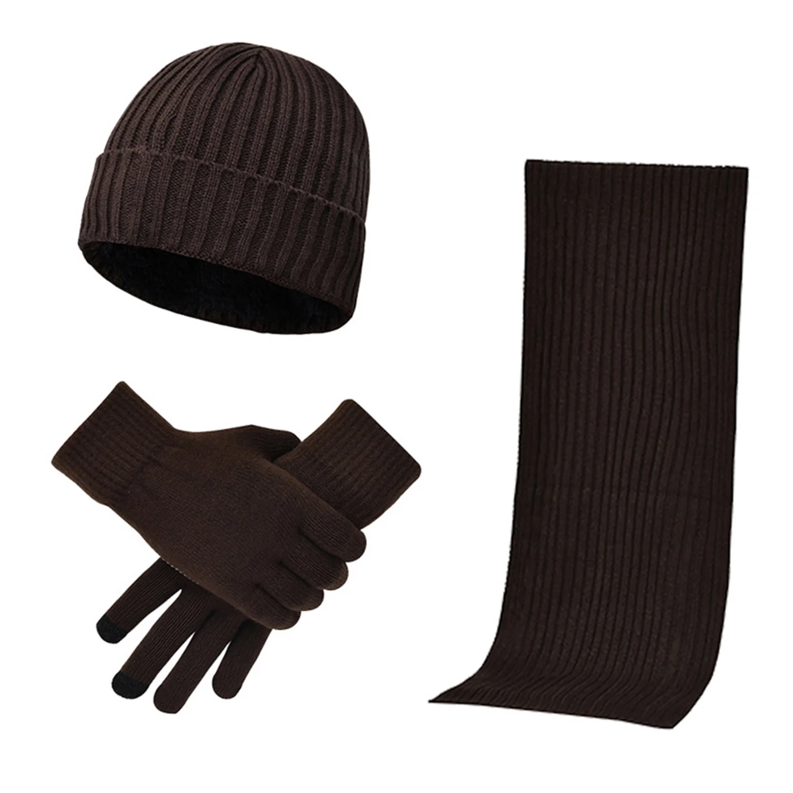 

3pcs Women Men Thermal Casual Gift Warm Winter Soft Elastic Cold Weather Thick Knitted Beanie Skiing Hat Scarf Gloves Set