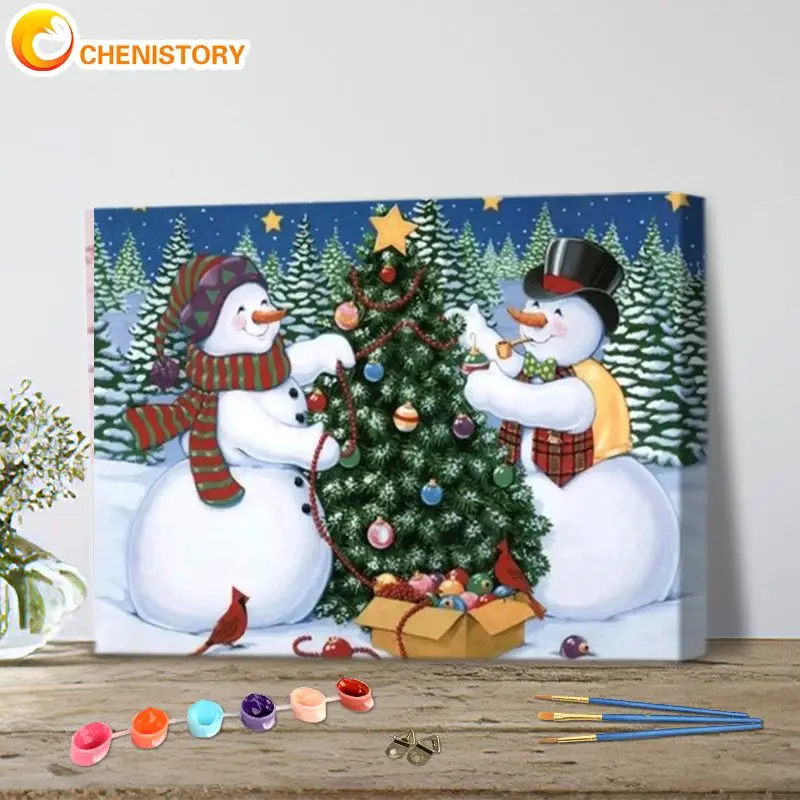 

CHENISTORY Paint By Number Snowman Drawing On Canvas Handpainted Painting Art Gift DIY Pictures By Number Winter Kits Home Decor