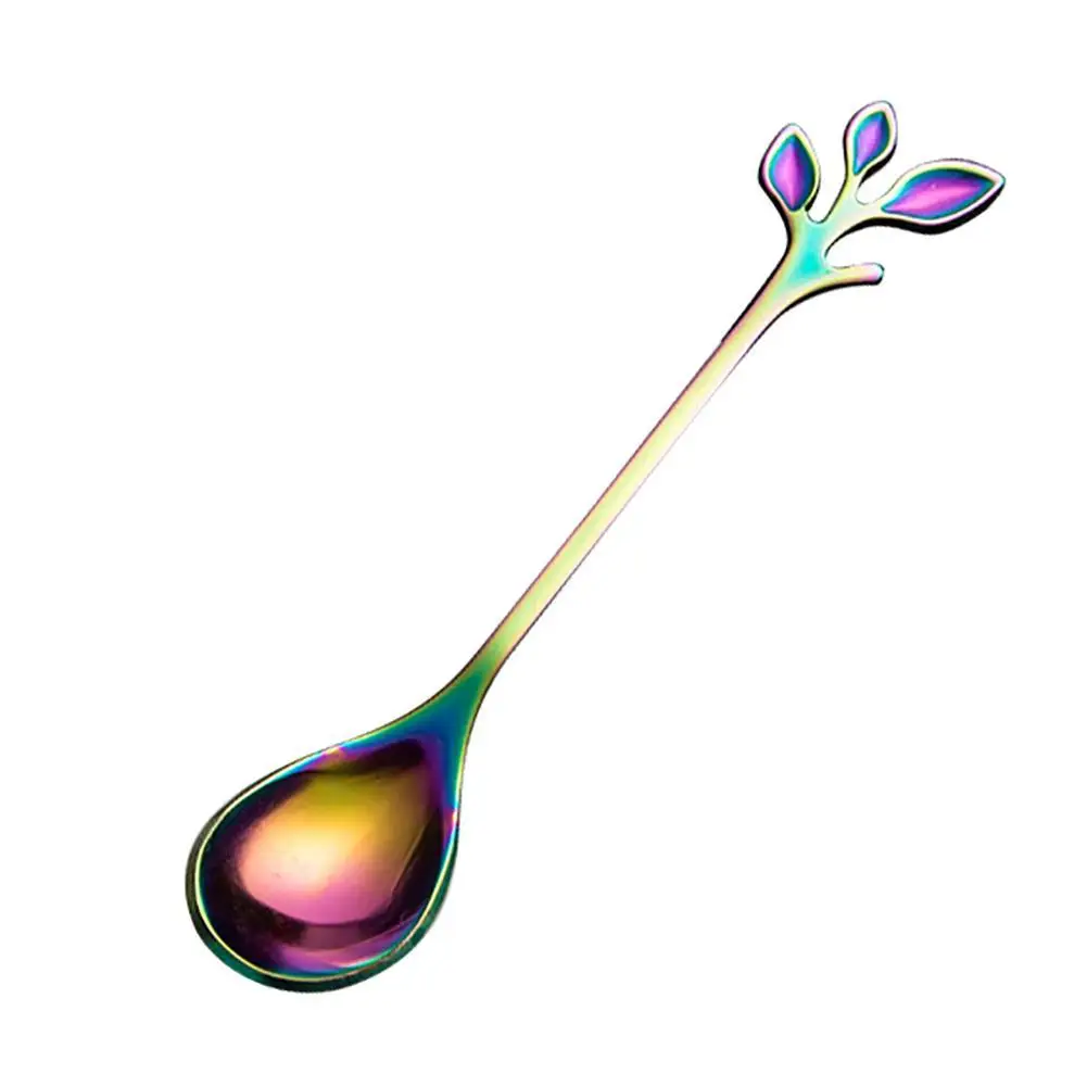 

Kitchen Flatware Delicate Leaf Shape Stainless Steel Coffee Spoon Fork Spoon Fruit Fork Ice Cream Spoon Dessert Cutlery Tools