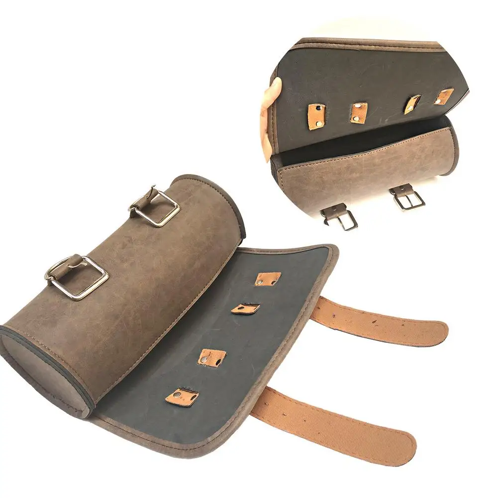 

Motorcycle Handlebars Bag Retro Pu Leather Waterproof Storage Bag Barrel Shape Handlebar Front Fork Tool Bag Saddlebags