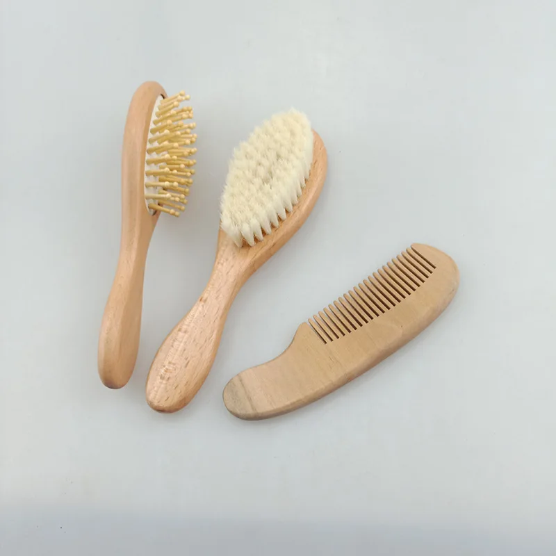 

PersonalizedNewborn Baby Natural Wooden Soft Wool Hair Brush Head Comb Infant Head Massager Portable Bath Brush Comb for Kids