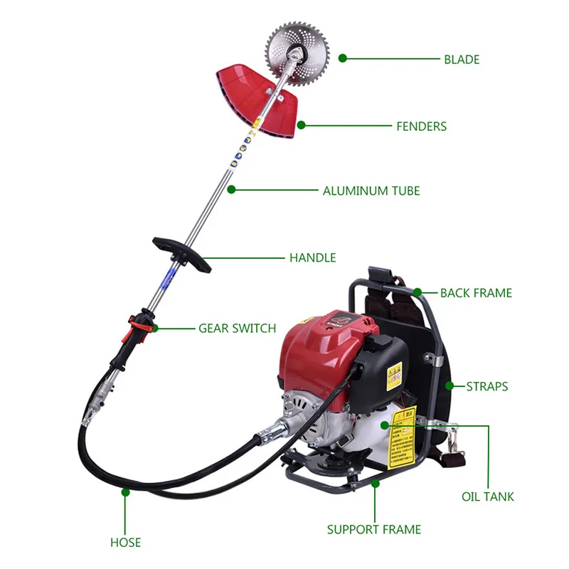 Backpack Brush Cutter Grass Cutter With GX35 4 Stroke 35cc Petrol Engine Multi Brush Strimmer Tree Cutter