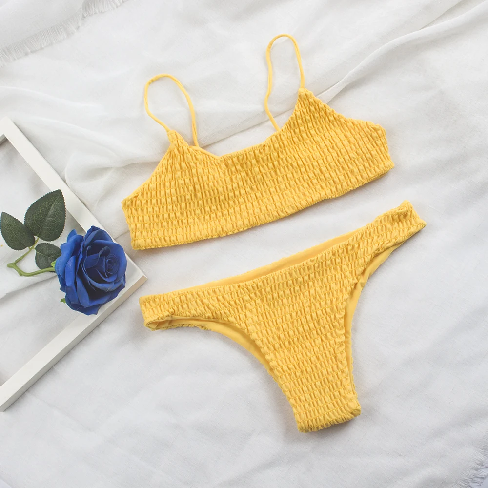 Sexy Bikini 2021 Pleated Women Solid Two Pieces Swimsuits Bathing Suits Swimwear Woman Swimsuit Beach Wear Biquini Brazilian | Спорт и