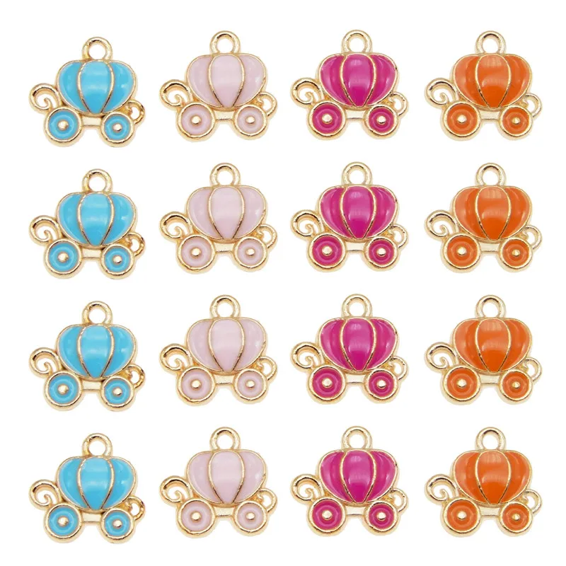 

20pcs Mix Colorful Pumpkin Carriage Charms Enamel Pendant 13*12mm Keychain Jewelry Findings Alloy Accessory