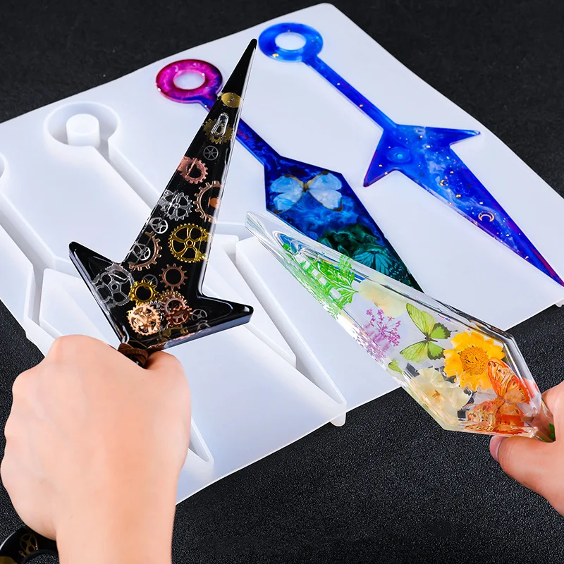 Molde de resina epoxi Kunai 4 en 1, moldes de silicona para manualidades, regalos de autodefensa-3