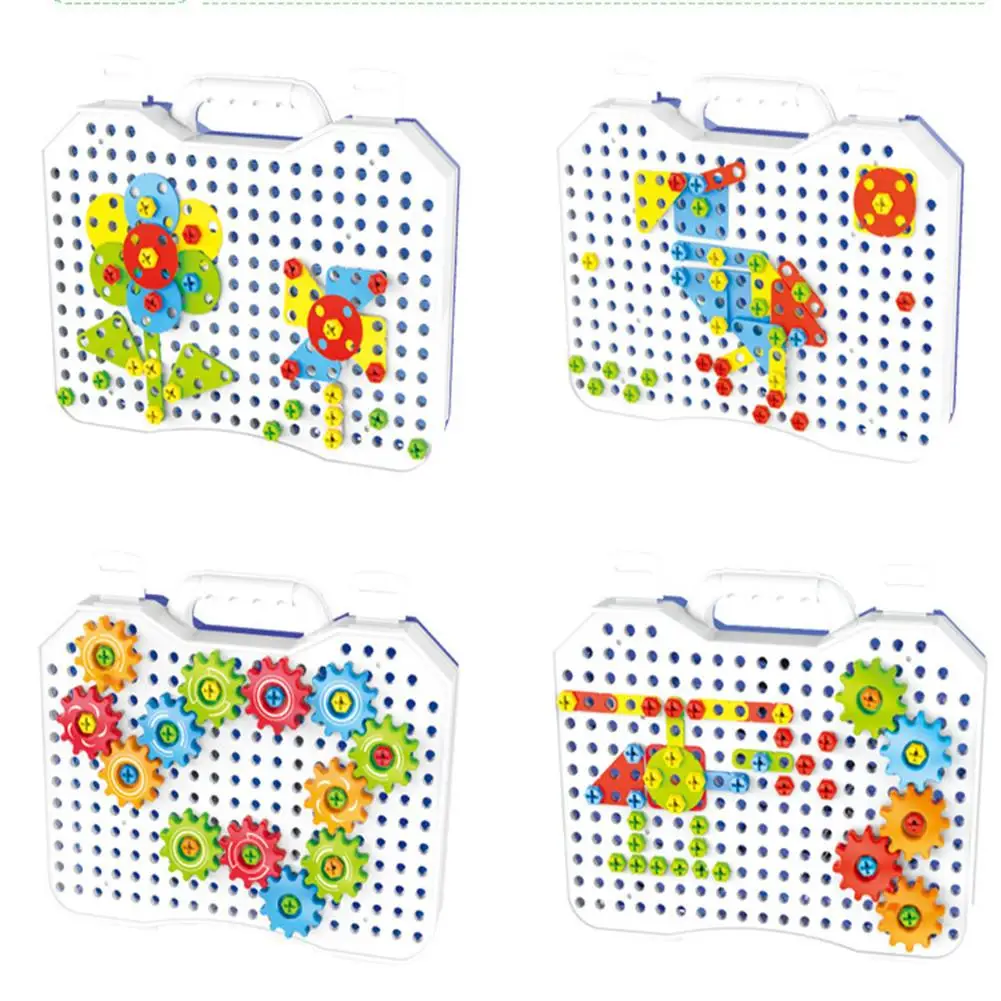 

190PCS Children's DIY Electric Drill Building Blocks 3D Electric Drill Assembly Toy Gear Nut Assembly Disassembly Set Puzzle Toy