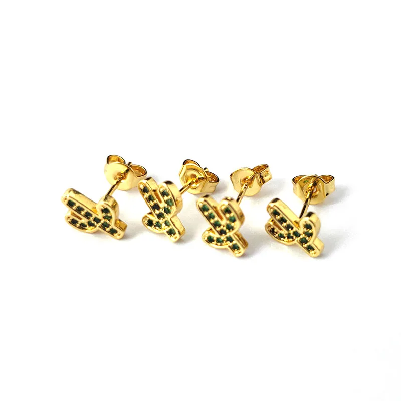 

10 Pairs New Trendy Green cubic zirconia Micro Pave Cactus Stud Earrings Jewelry Gift For Women Girls ER911
