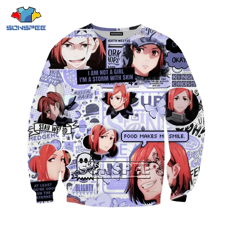 

Свитшот SONSPEE с японским мультяшным аниме, повседневный Свободный пуловер с длинным рукавом в стиле Харадзюку для мужчин и женщин